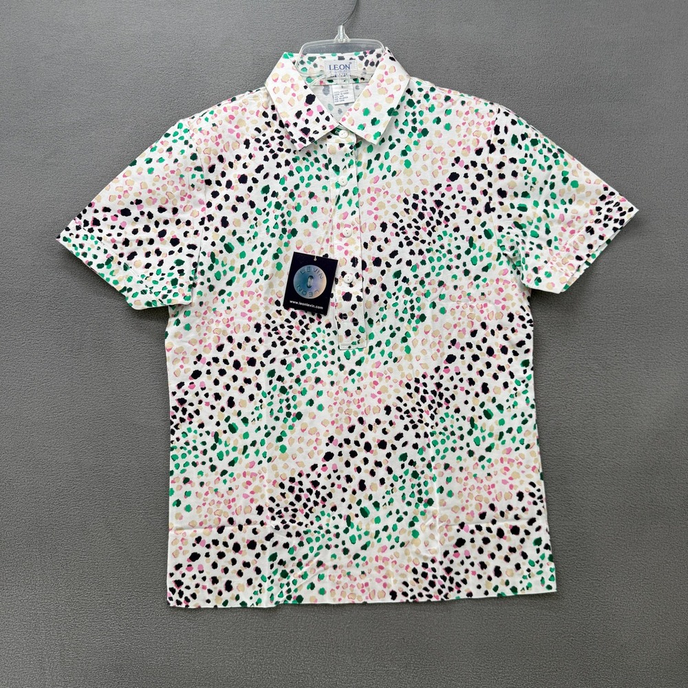 Leon Levin Polo Shirt Womens Small Short Sleeve Multi Color Abstract Dot Print